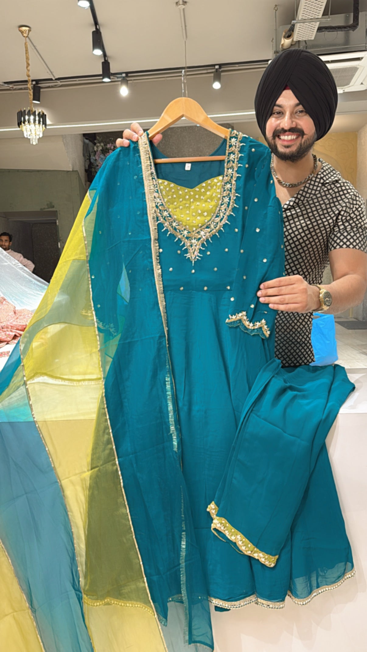 Rama Green Georgette Heavy Hand embroidered Party Wear Suit with Beautiful Organza Duppata