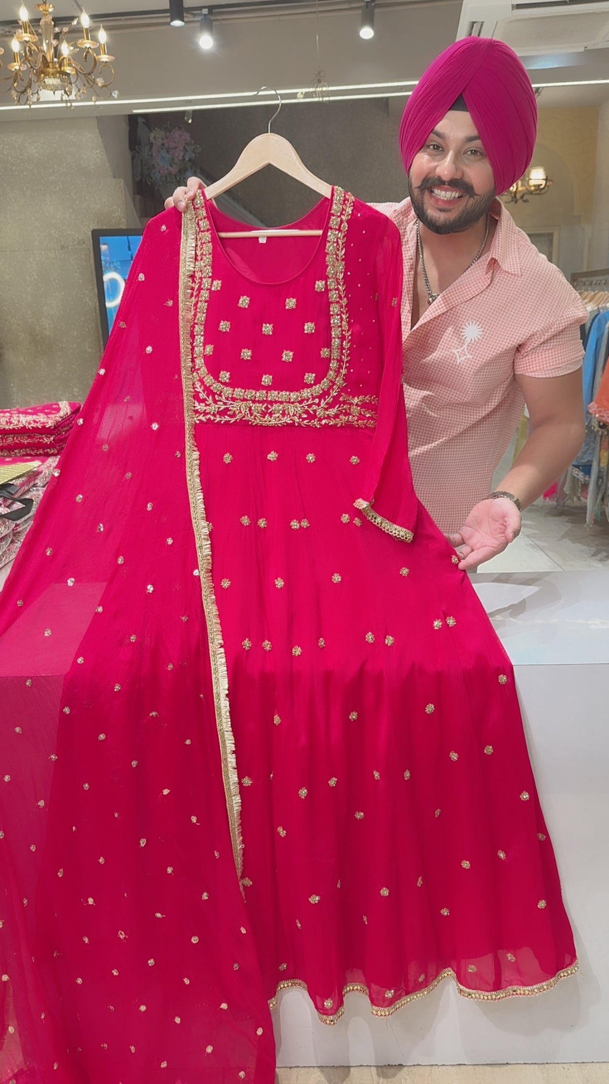 Rani Georgette Fully Hand Embroidered Party Wear Anarkali Gown With Beautiful Sequins Work Duppata