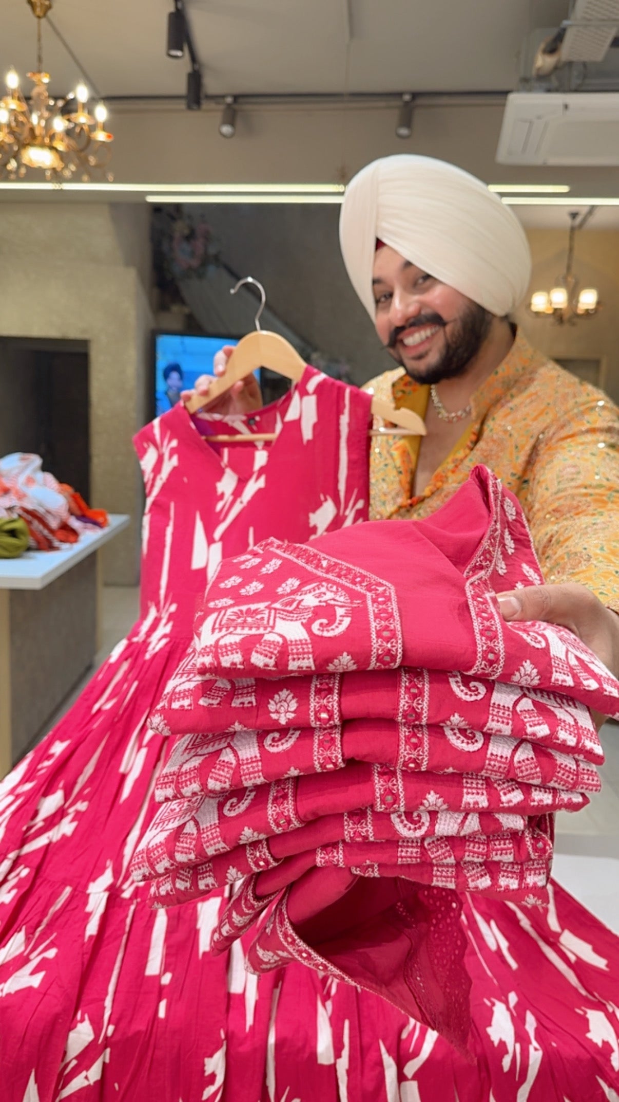 Rani Pink Pure Cotton Indo Western Dress with embroidered Short Jacket