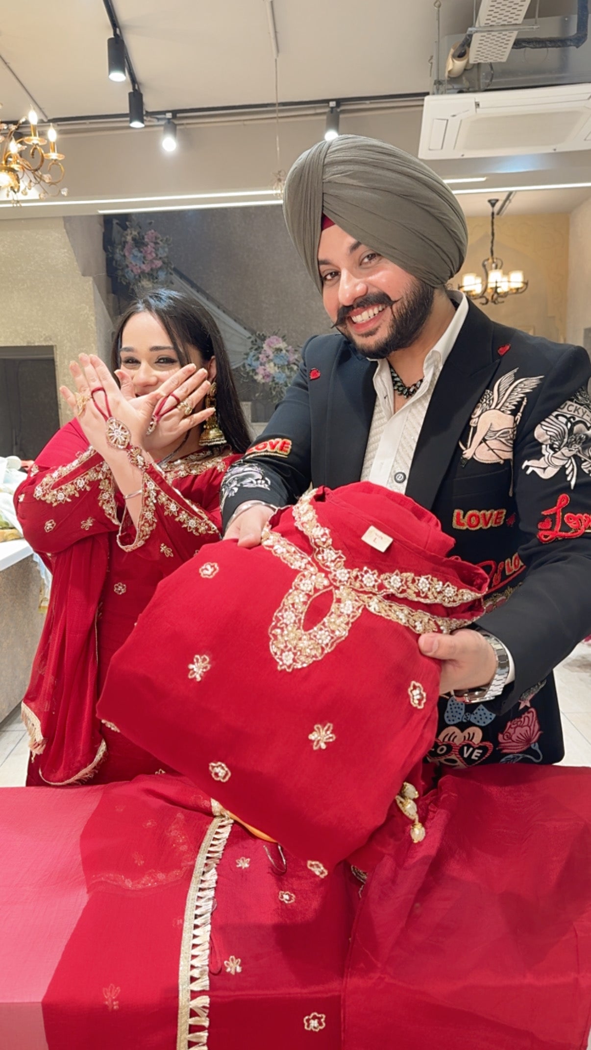 Deep Red Chinon Heavy Handwork Designer Neck & Ring Straight suit with Beautiful Duppata