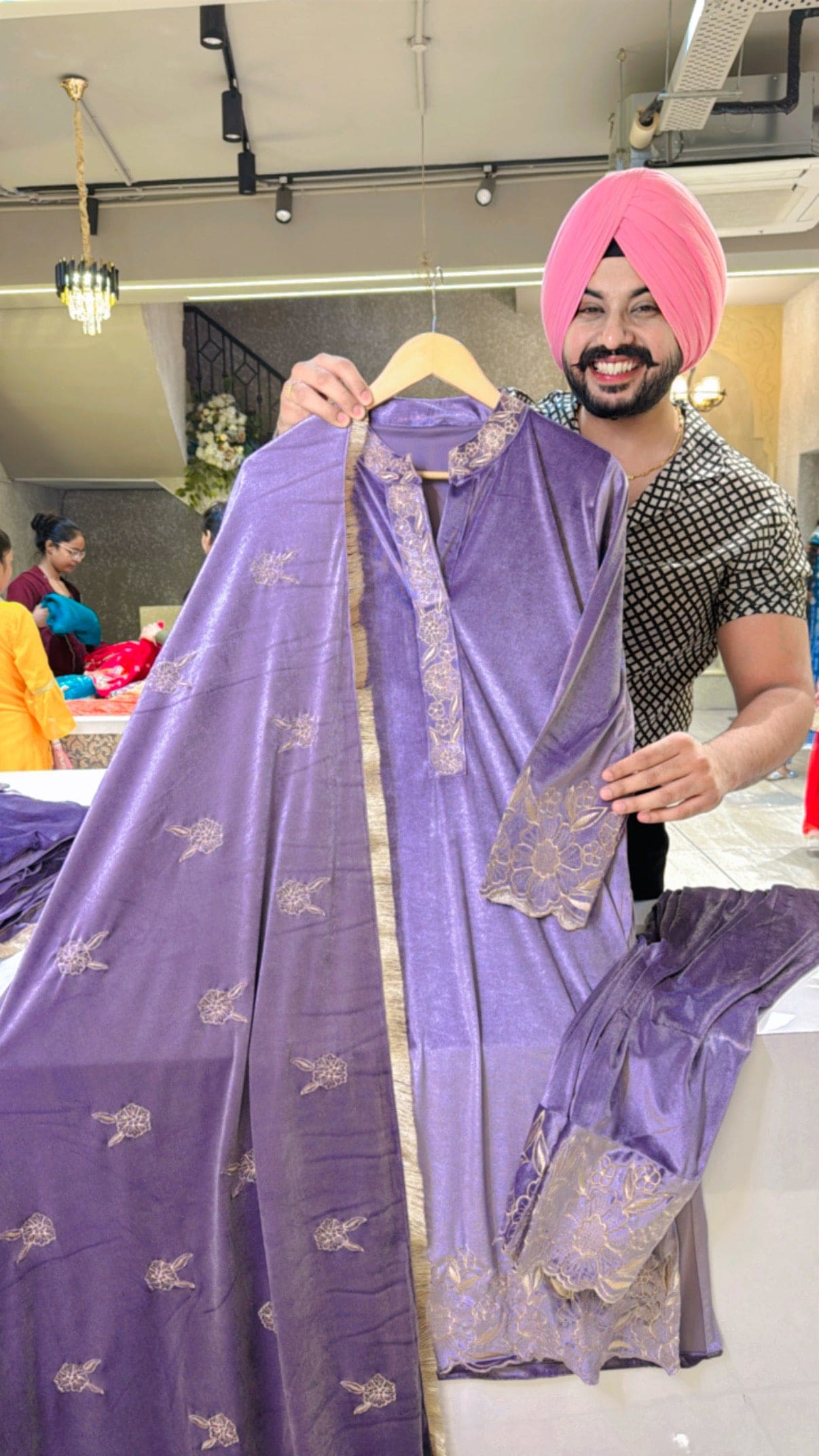 Light Lavender Premium Strechable Velvet Embroidered Straight Suit with Beautiful Duppata