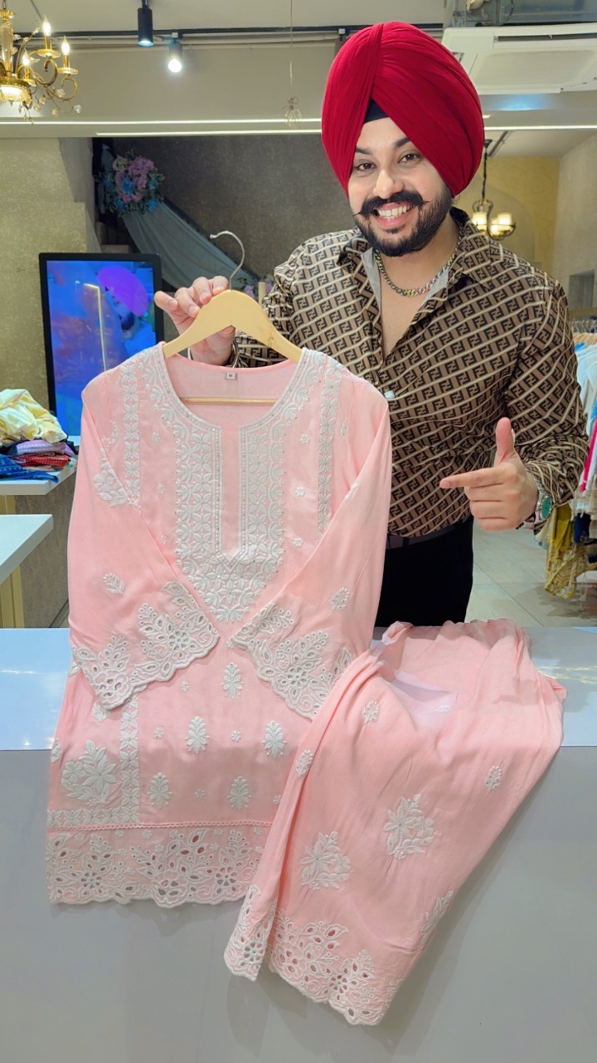 Baby pink Rayon Beautiful Embroidered & Cutwork Semi Formal Coord set