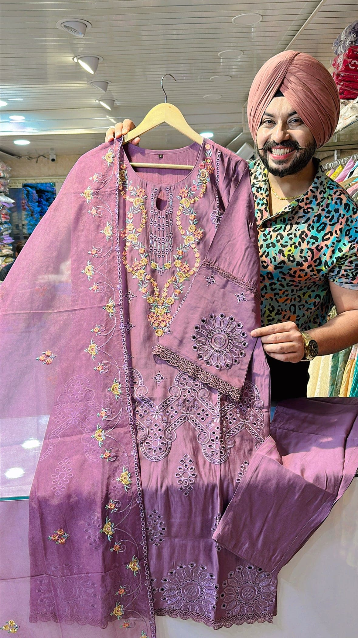 Mauve Roman Silk Pakistani Suits with Organza Duppata