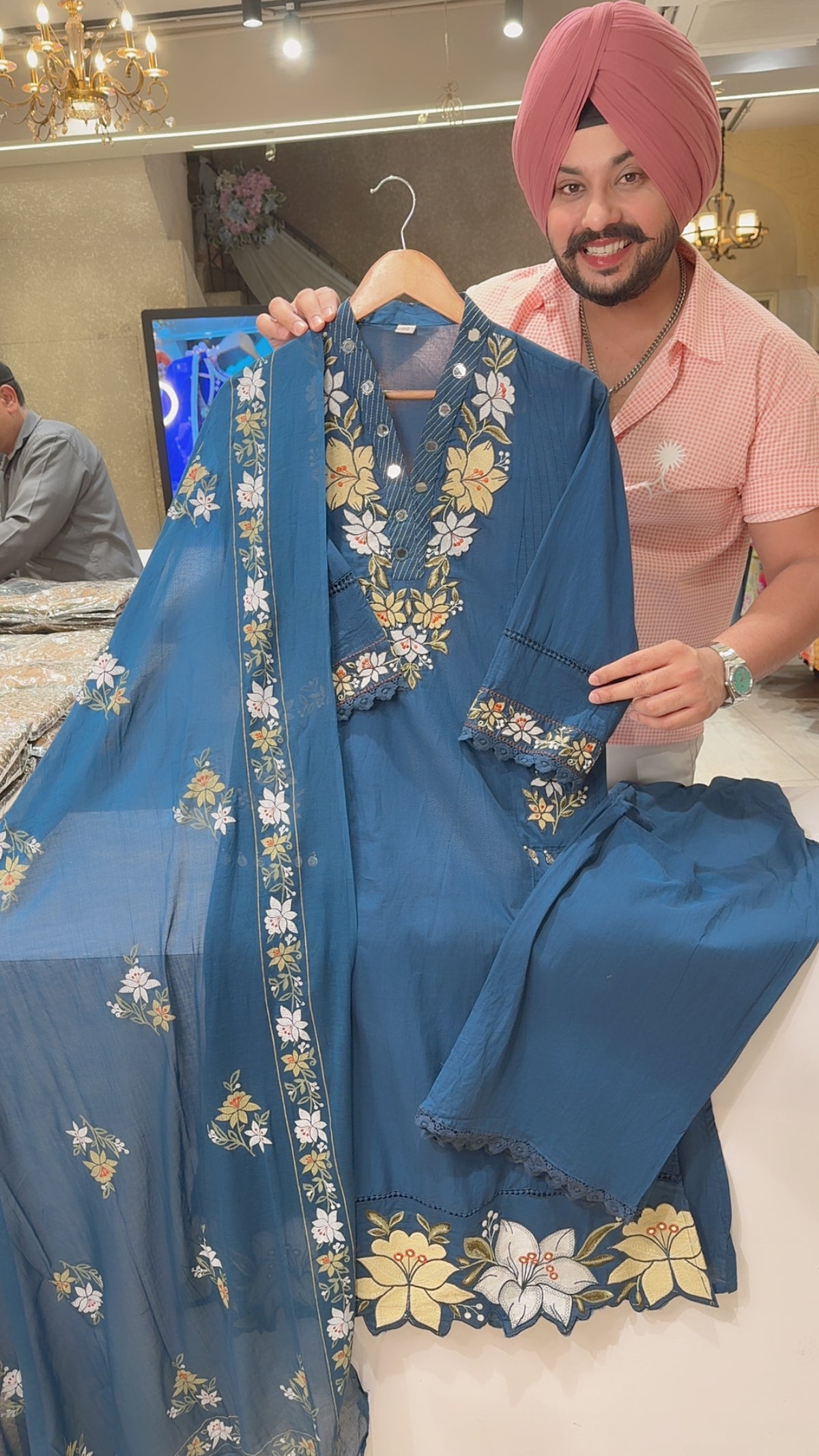 Teel Colour cotton Beautiful Floral Embroidered Semiformal suit