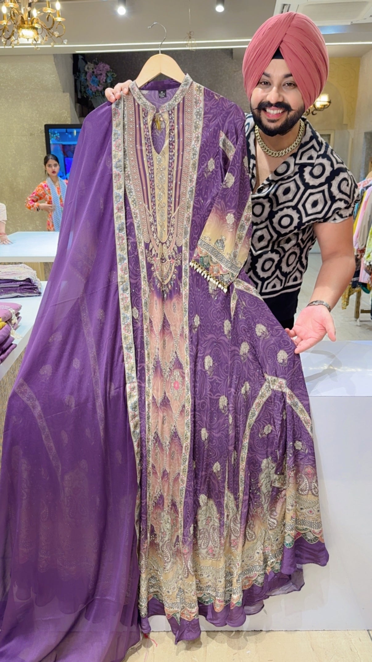 Purple Crepe Party Wear Indo western Floor Length Anarkali gown With Beautiful Chiffon Duppata