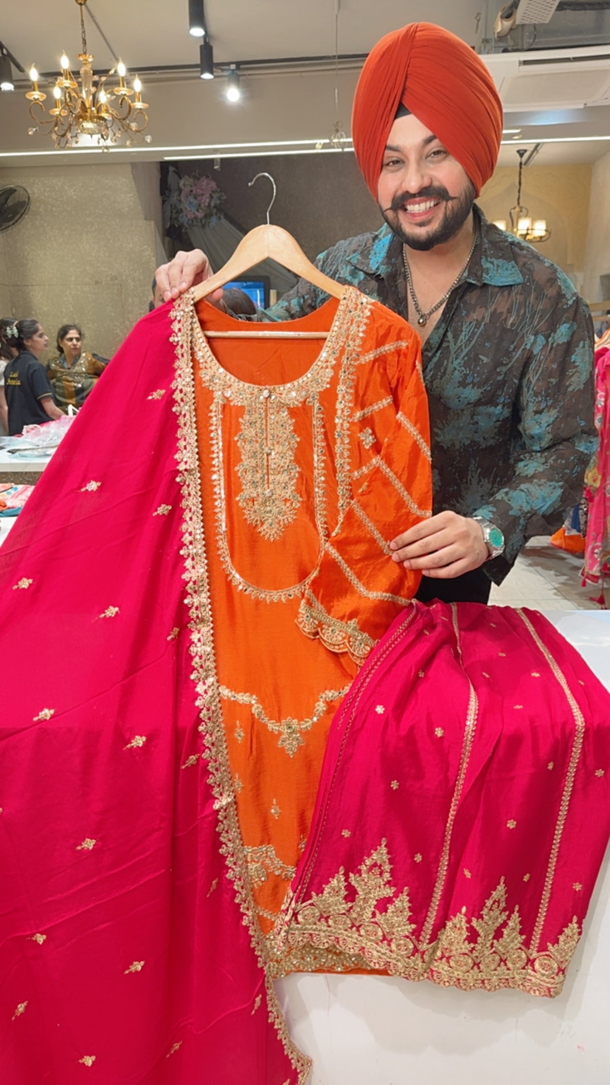 Orange & Rani Fully Embroidered Full Flair Sharara suit