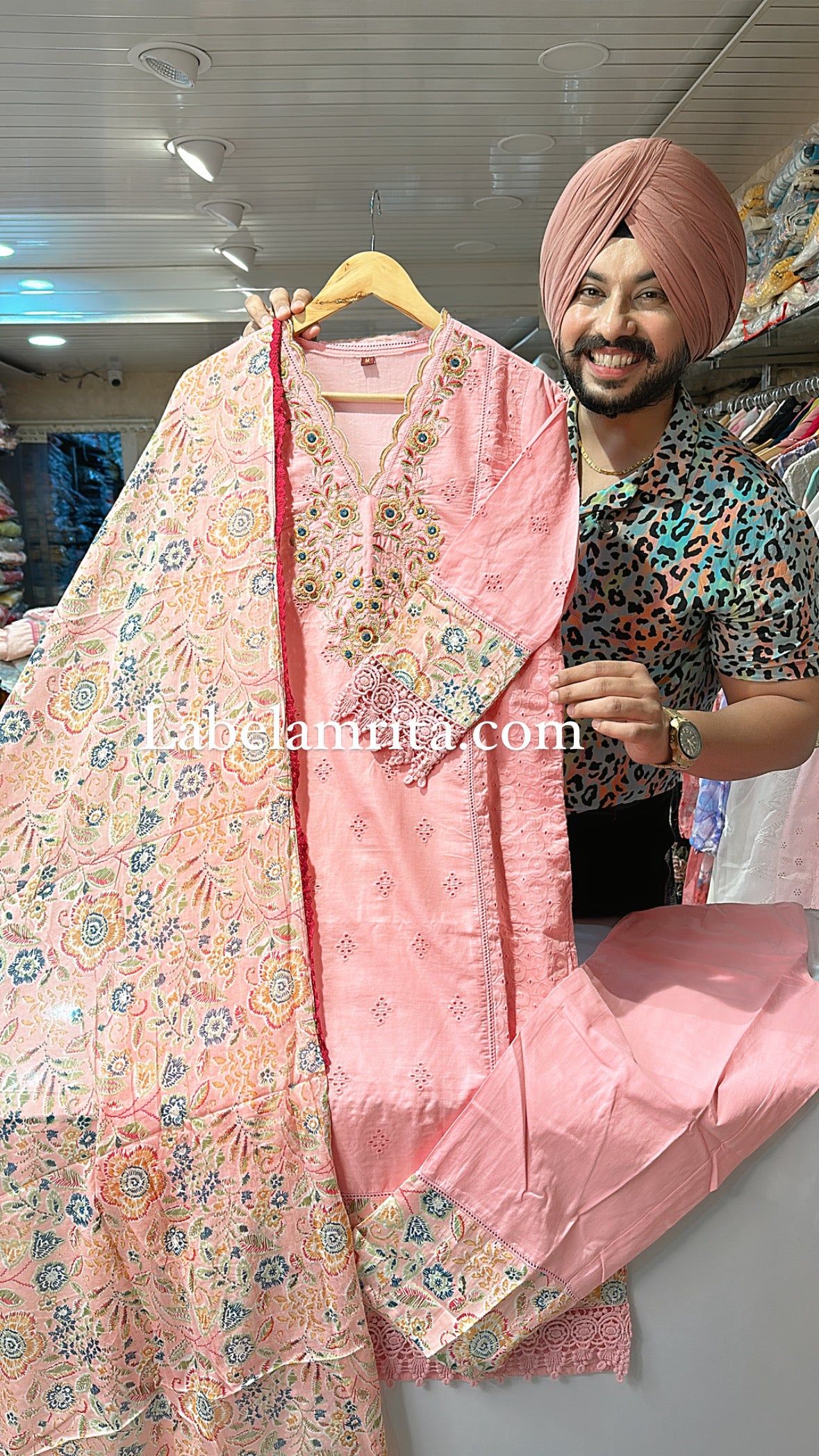 Pink Pure cotton Embroidered Pakistani suit with Beautiful Printed Duppata