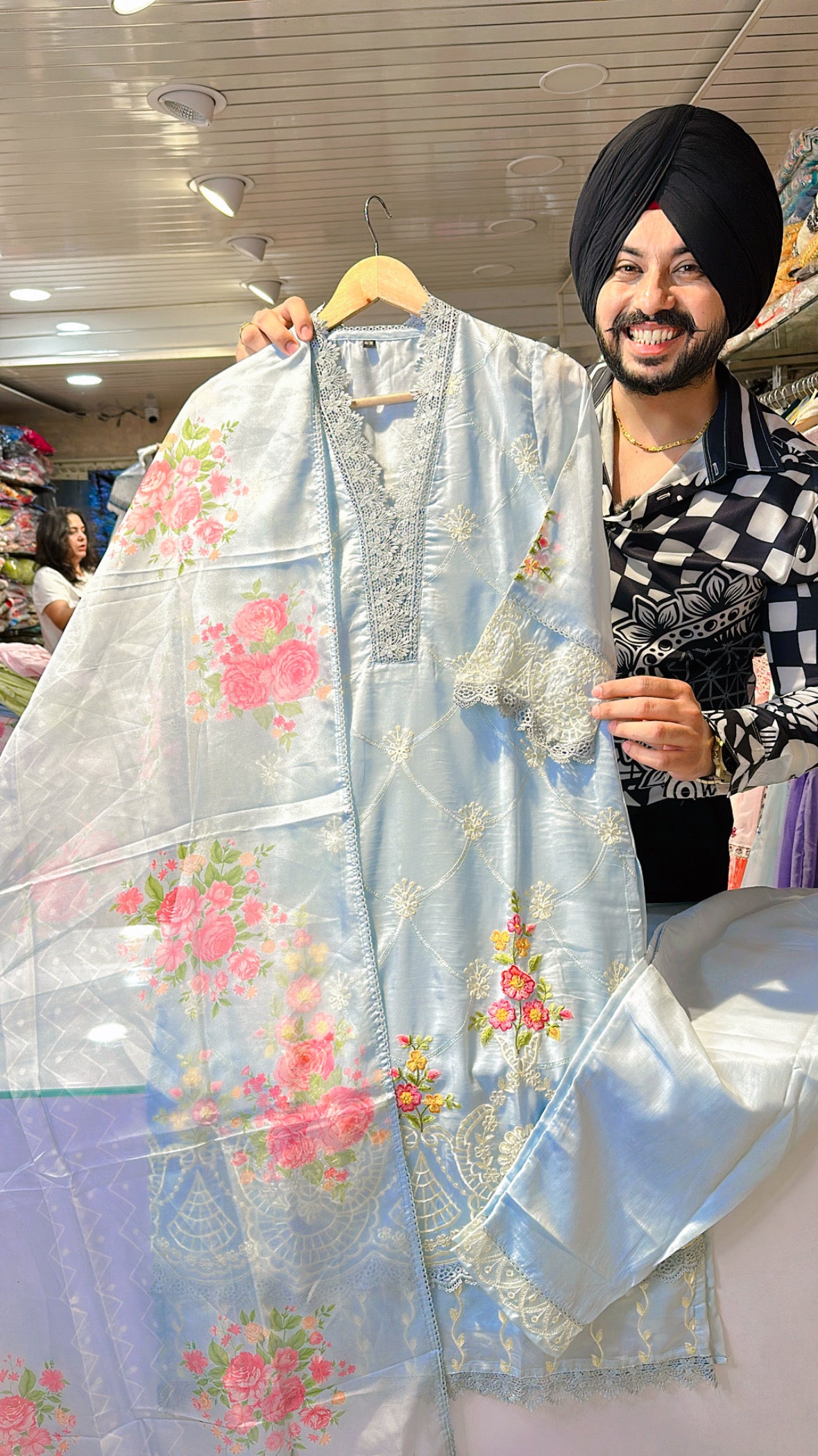 Light blue soft organza Embroidered Pakistani suit with beautiful Duppata