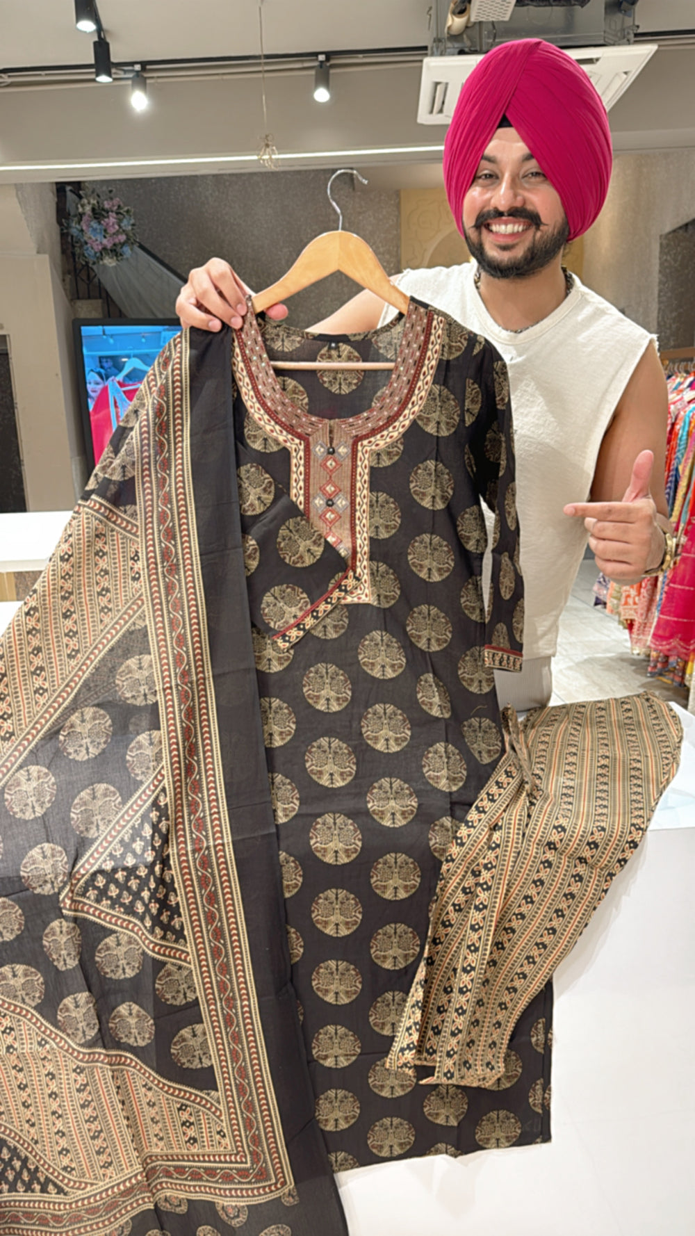 Rust Pure Cotton Office Wear Straight suit With Sleek embroidery Work on neck