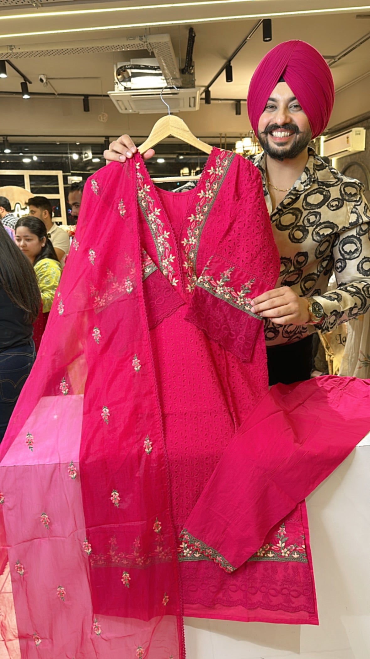 Hot Pink Pure Cotton Shifli Work Pakistani Suit with Embroidered organza Duppata