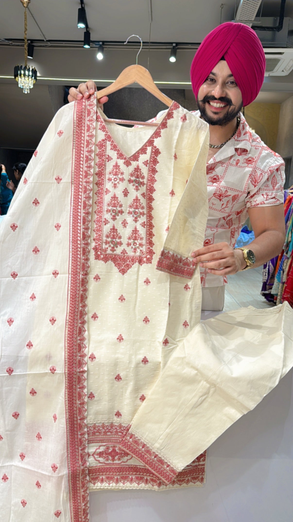 Off White kora Cotton Heavy embroidered Straight Suit