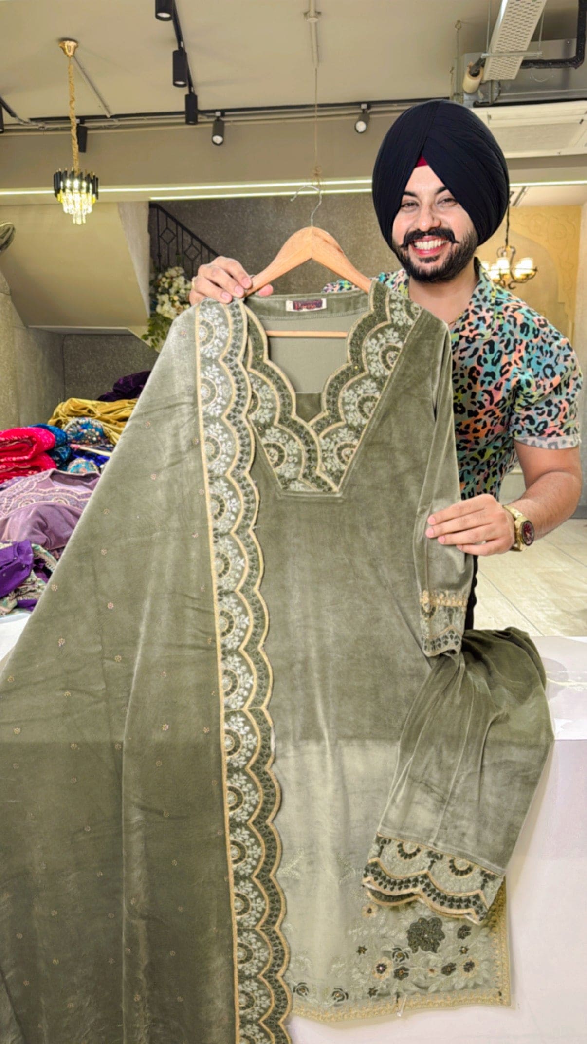 Light Olive Green Heavy Velvet Fully Strechable Straight Suit with Beautiful Duppata