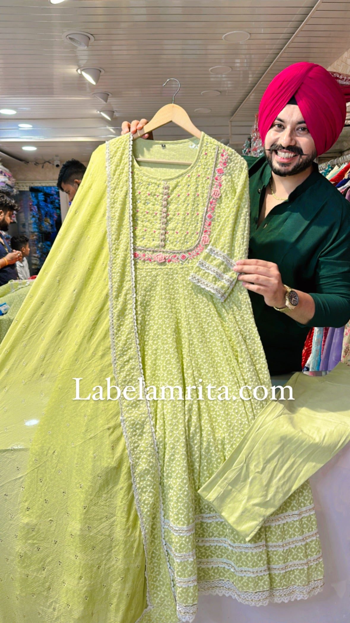 Light green Heavy Georgette Fully Embroidered Anarkali suit with Beautiful Duppata