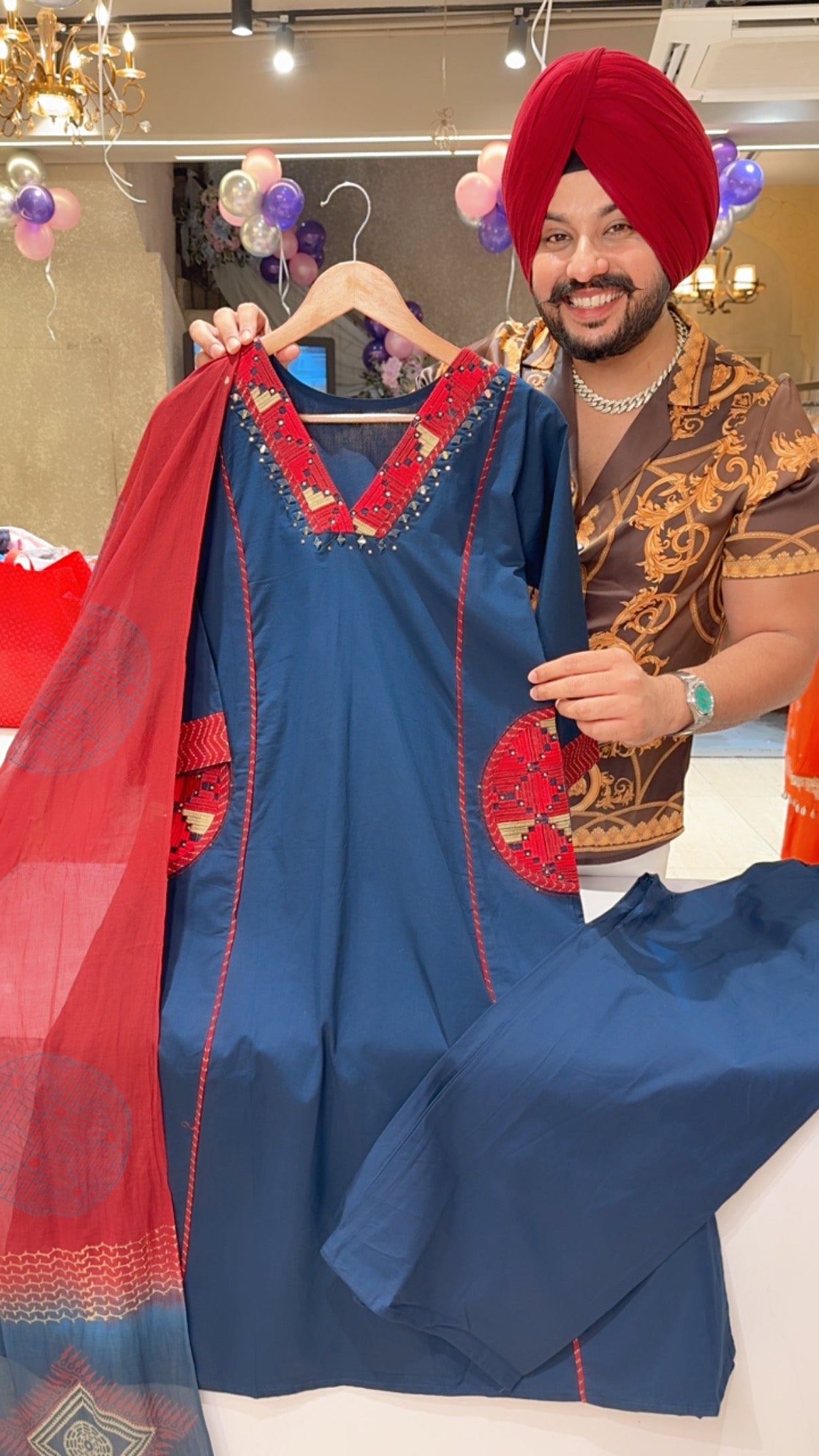 Blue pure Cotton Office Wear Suit with Beautiful Embroidery Work On Neck & Pocket