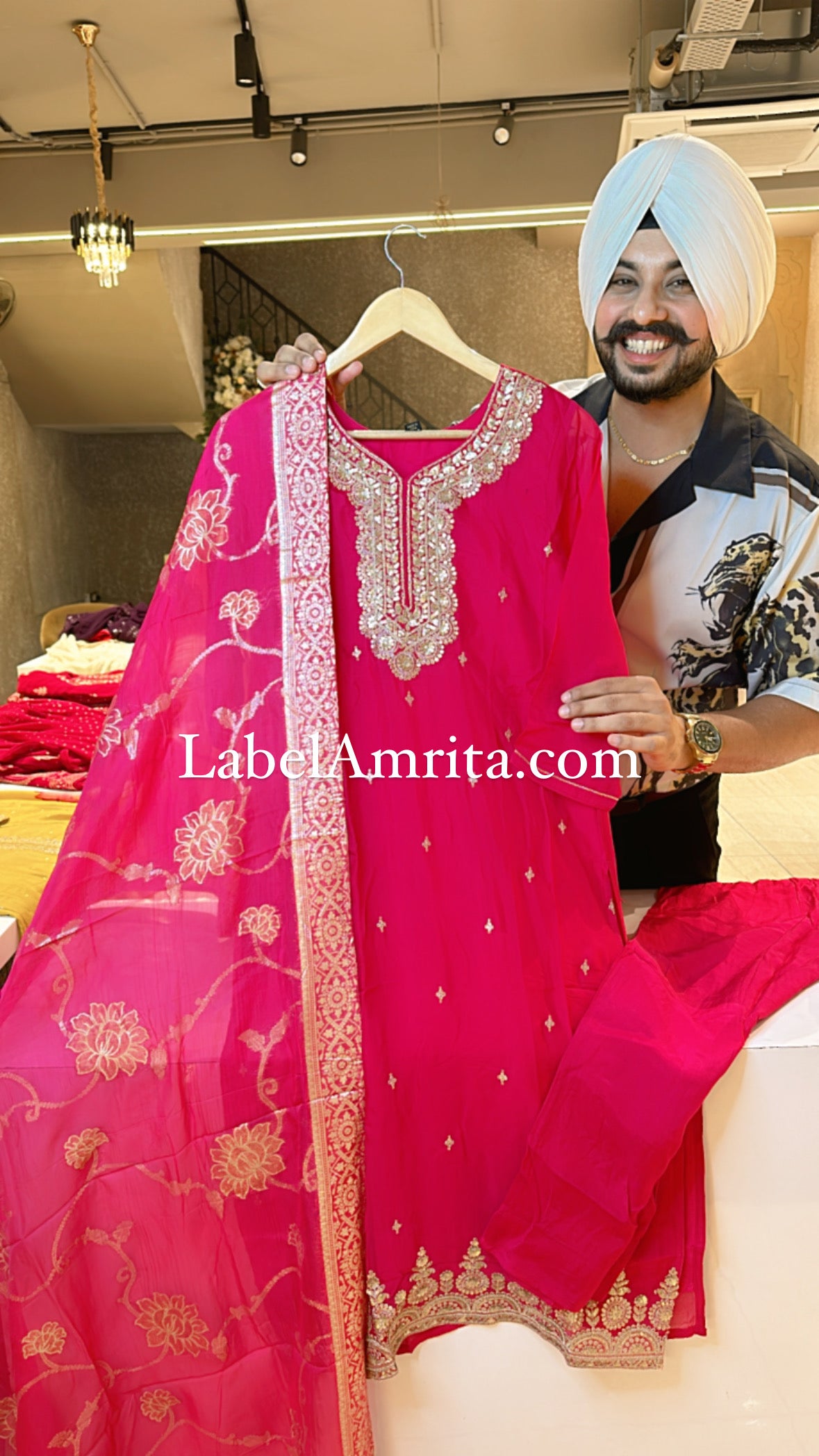 Rani pink Soft organza Embroidered Straight suit With Banarasi Duppata