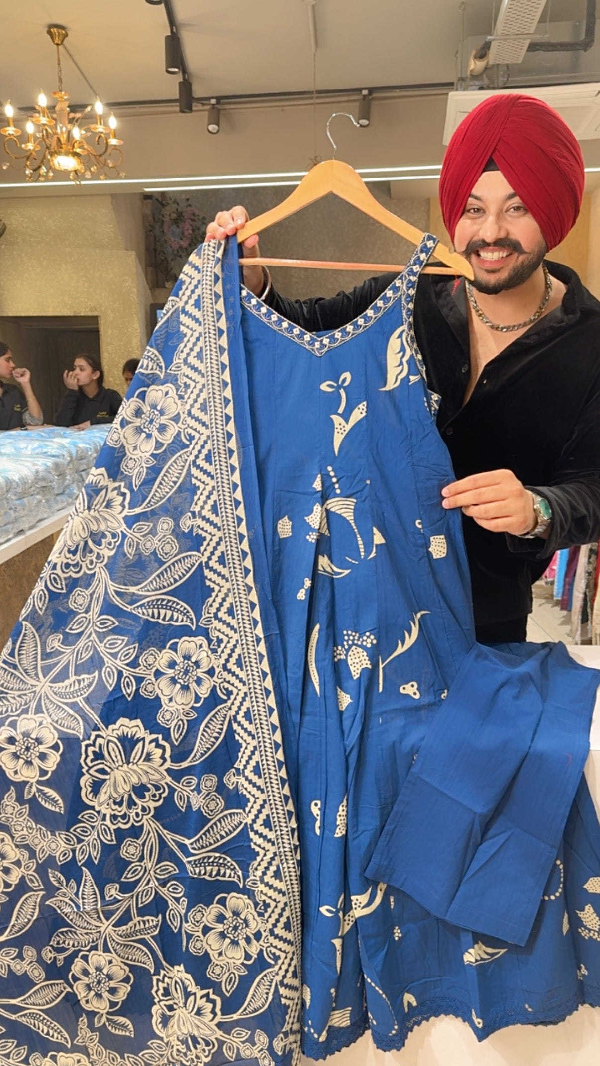 Ink Blue pure Cotton Strap Sleeves Summerish Anarkali Suit with sleek Embroidery Work on neck