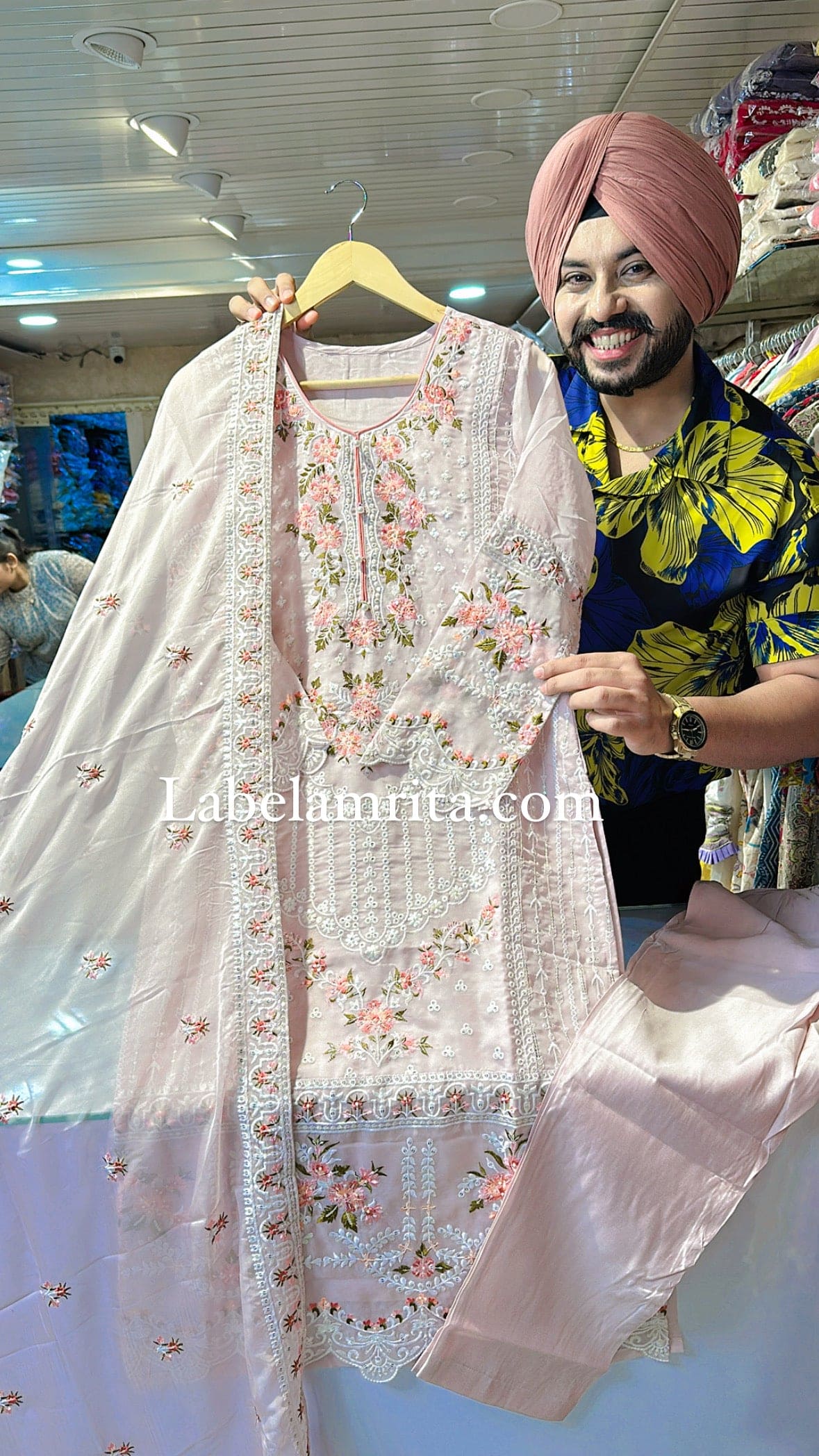 Light pink Organza Pakistani heavy Embroidered Suit