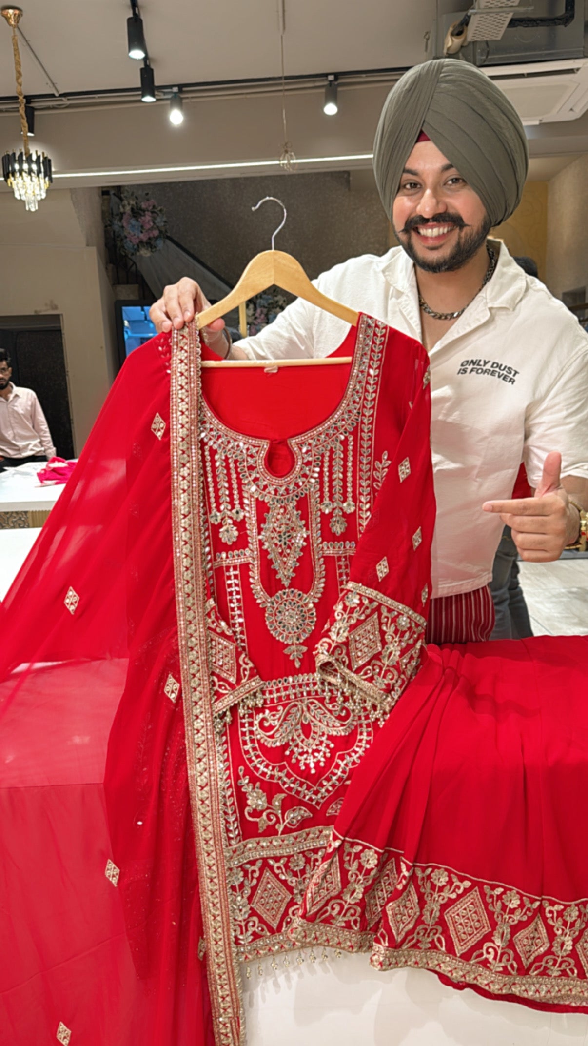 Vibrant Red Georgette Heavy embroidered & Mirror Work Sharara set with Beautiful embroidered Duppata