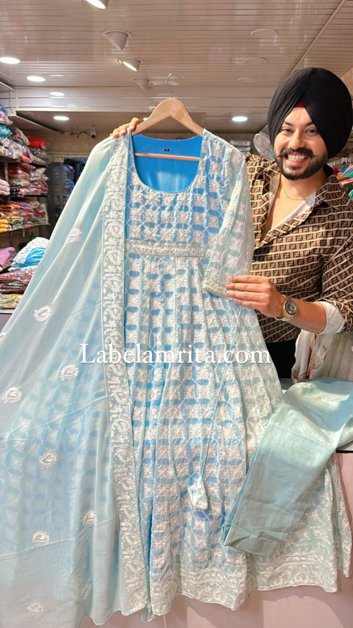 Light blue Georgette Fully Embroidered Anarkali suit