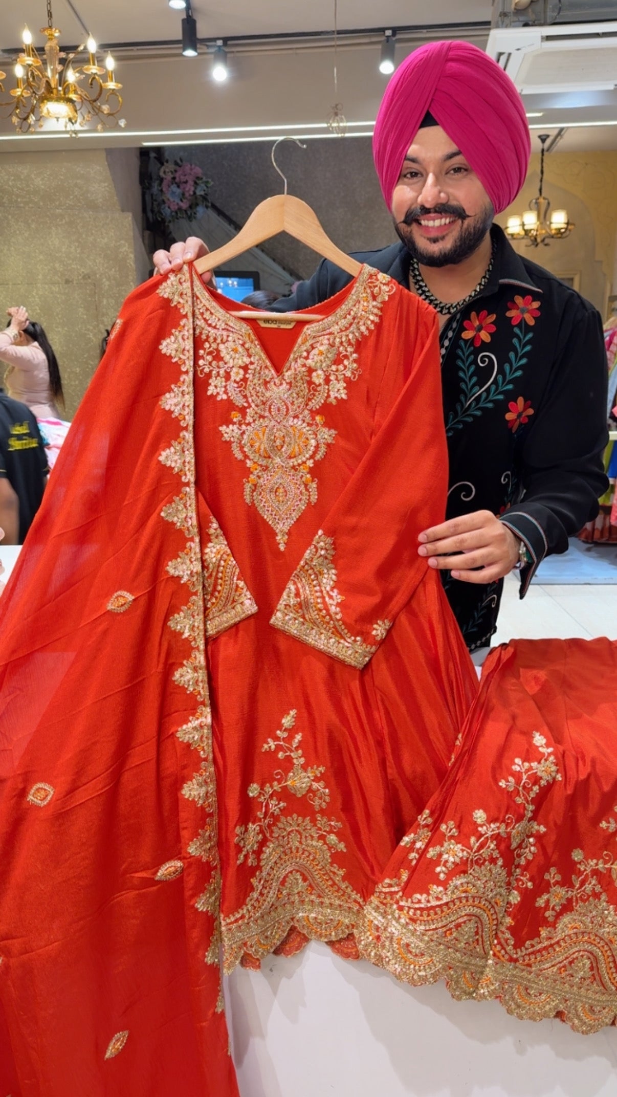 Rusty Orange chinon Front & Back Heavy Embroidered Full flair Paplum Sharara Set