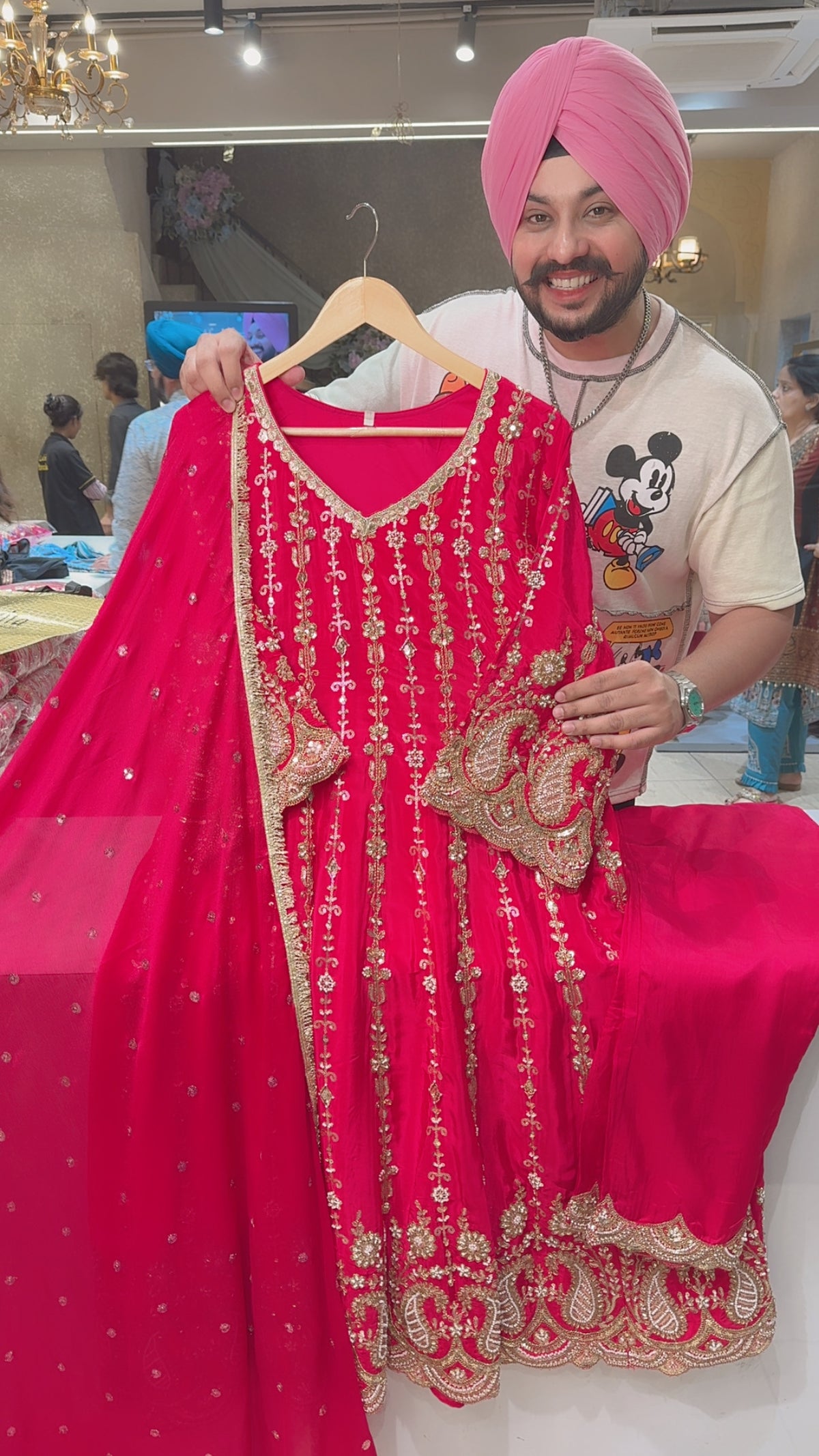 Gajri Pink Crepe Fully Hand Embroidered Anarkali Suit with Heavy Work on Sleeves & Border