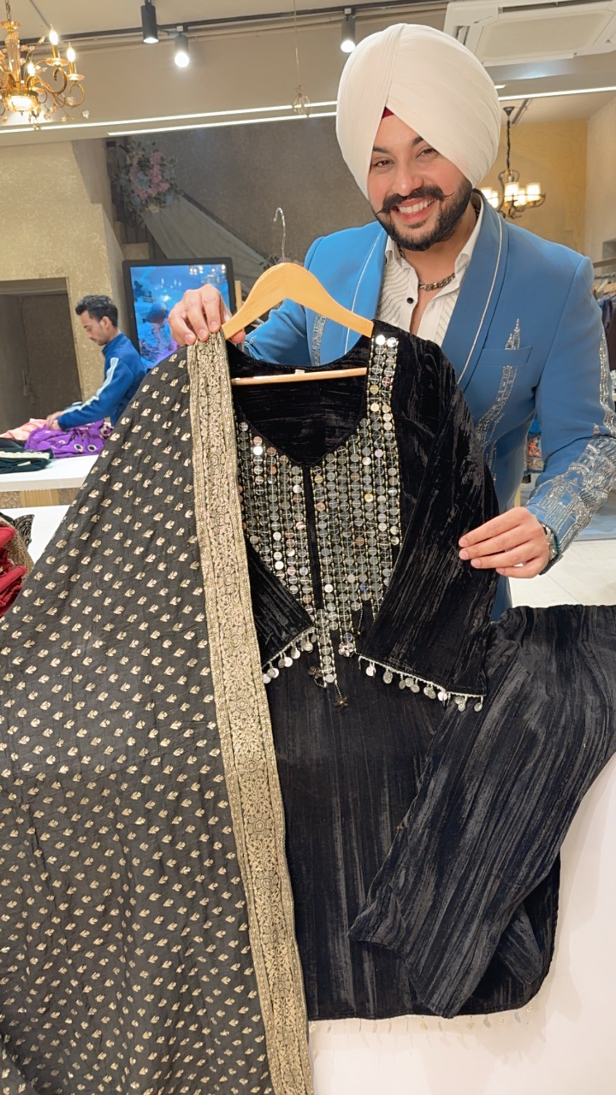 Black Crush Velvet Heavy mirror Work Straight Suit with Beautiful Banarasi Look Duppata