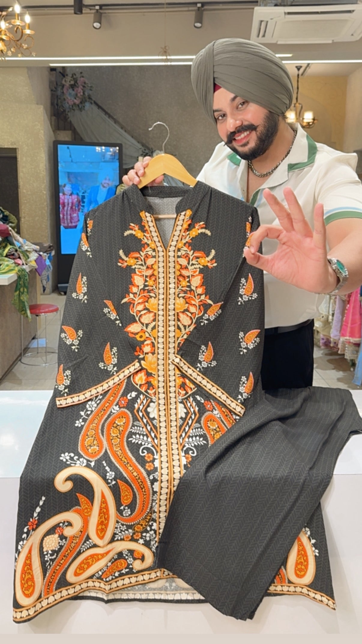 Greyish black Premium Rayon Digital Print Airport Look Coord set