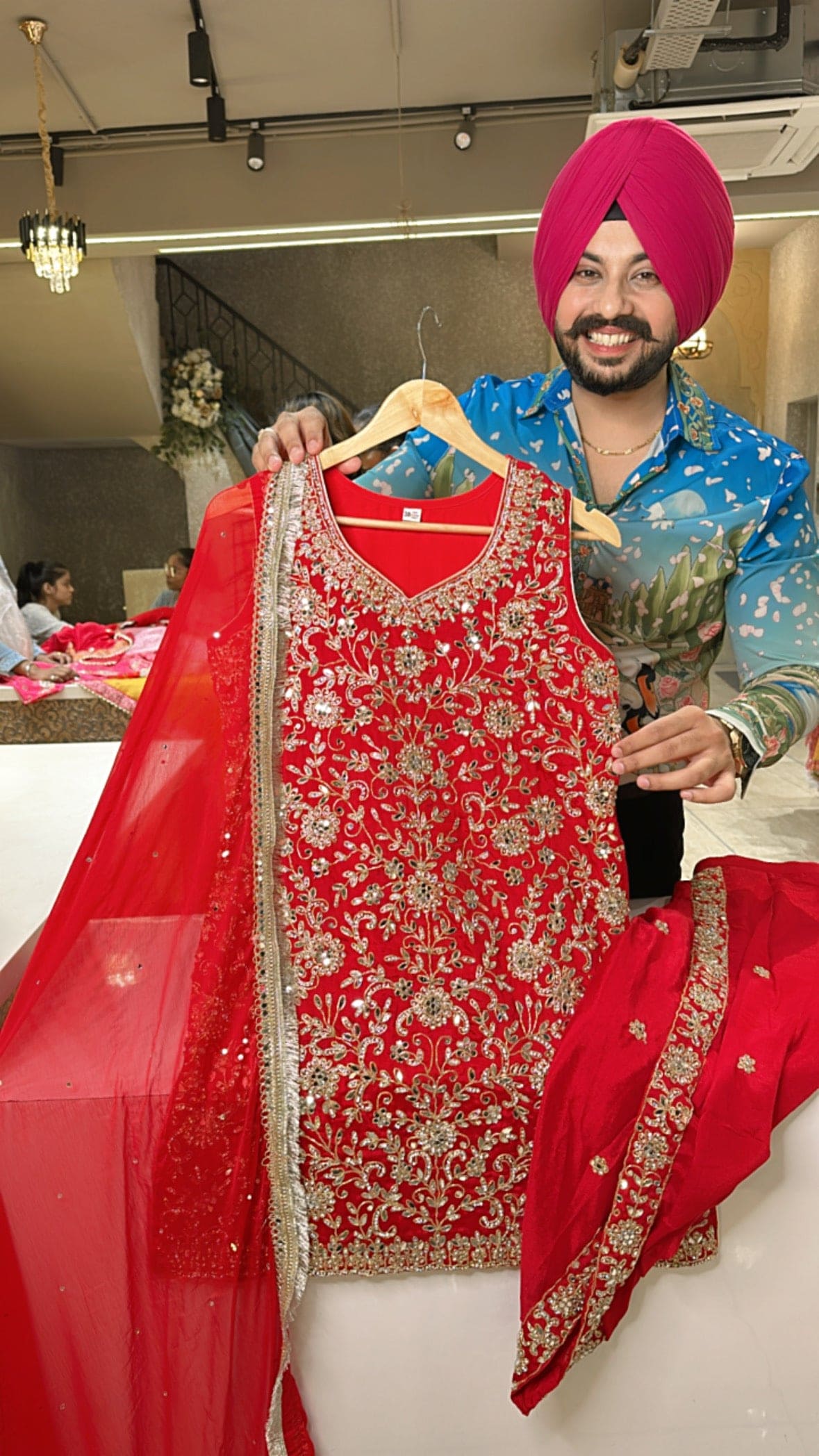 Vibrant Red Chinon Heavy embroidered & Mirror Pasting Tulip Salwar Suit