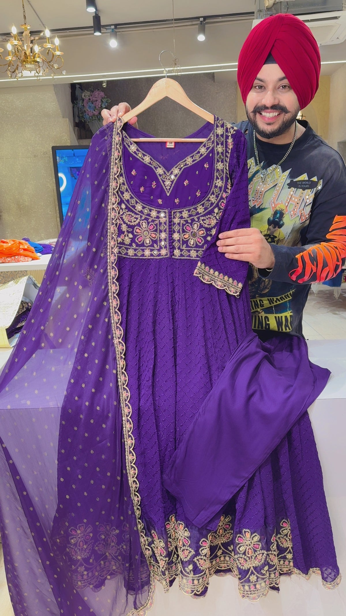 Purple Shifli Georgette Heavy Embroidered Party Wear Anarkali Suit with Beautiful Chinon Duppata