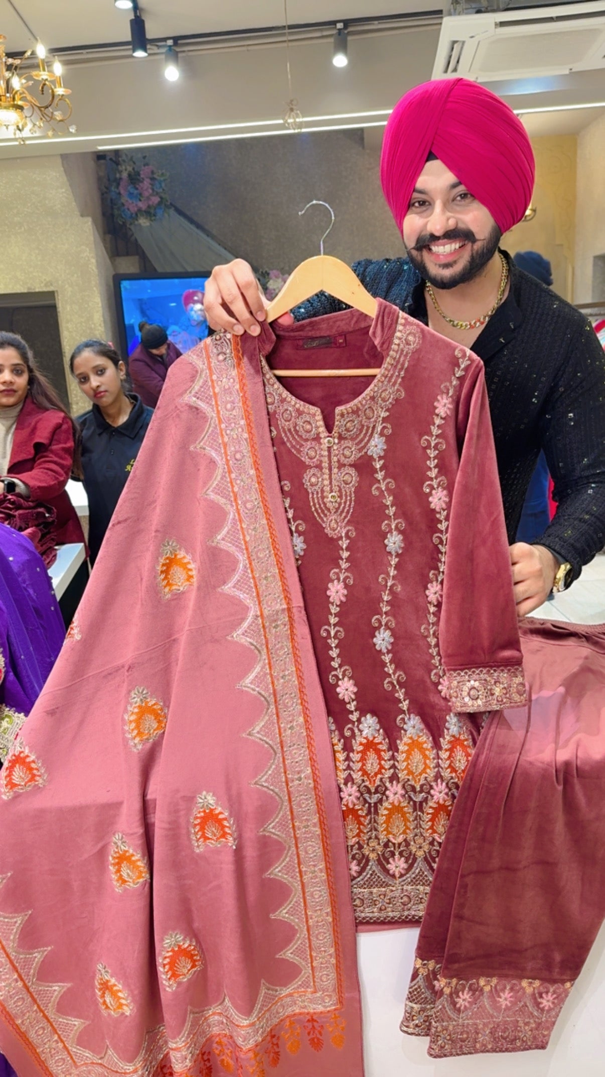 Onion Colour Matt Velvet Heavy Embroidered Farshi Salwar Set with Beautiful Duppata