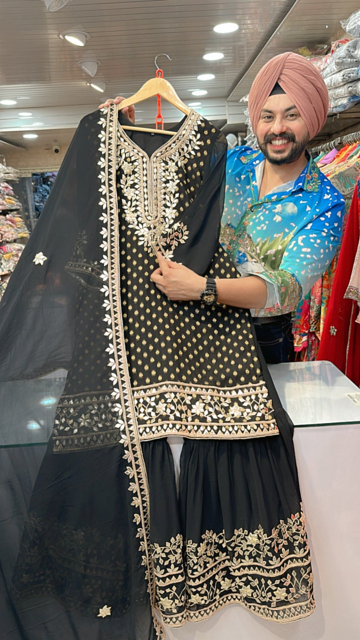 Black Georgette Heavy Gotta patti Hand Work Sharara Suit - Welcome to Label Amrita - Premium Indian Traditional Wear