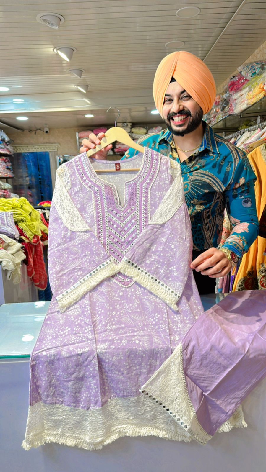 Mauve Pure cotton Pakistani Coord set with Beautiful Crochet lace work