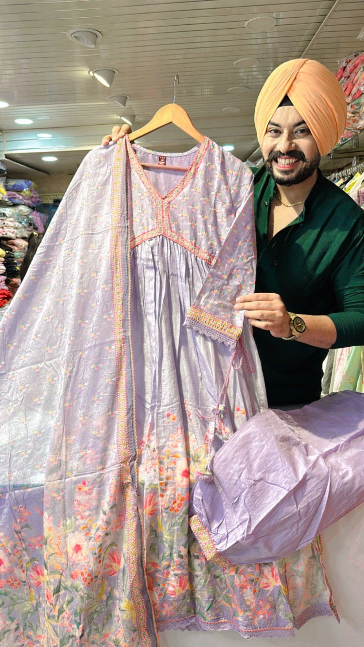 Light lilac Mal Cotton Alia Cut Suit with Beautiful Pathani pants