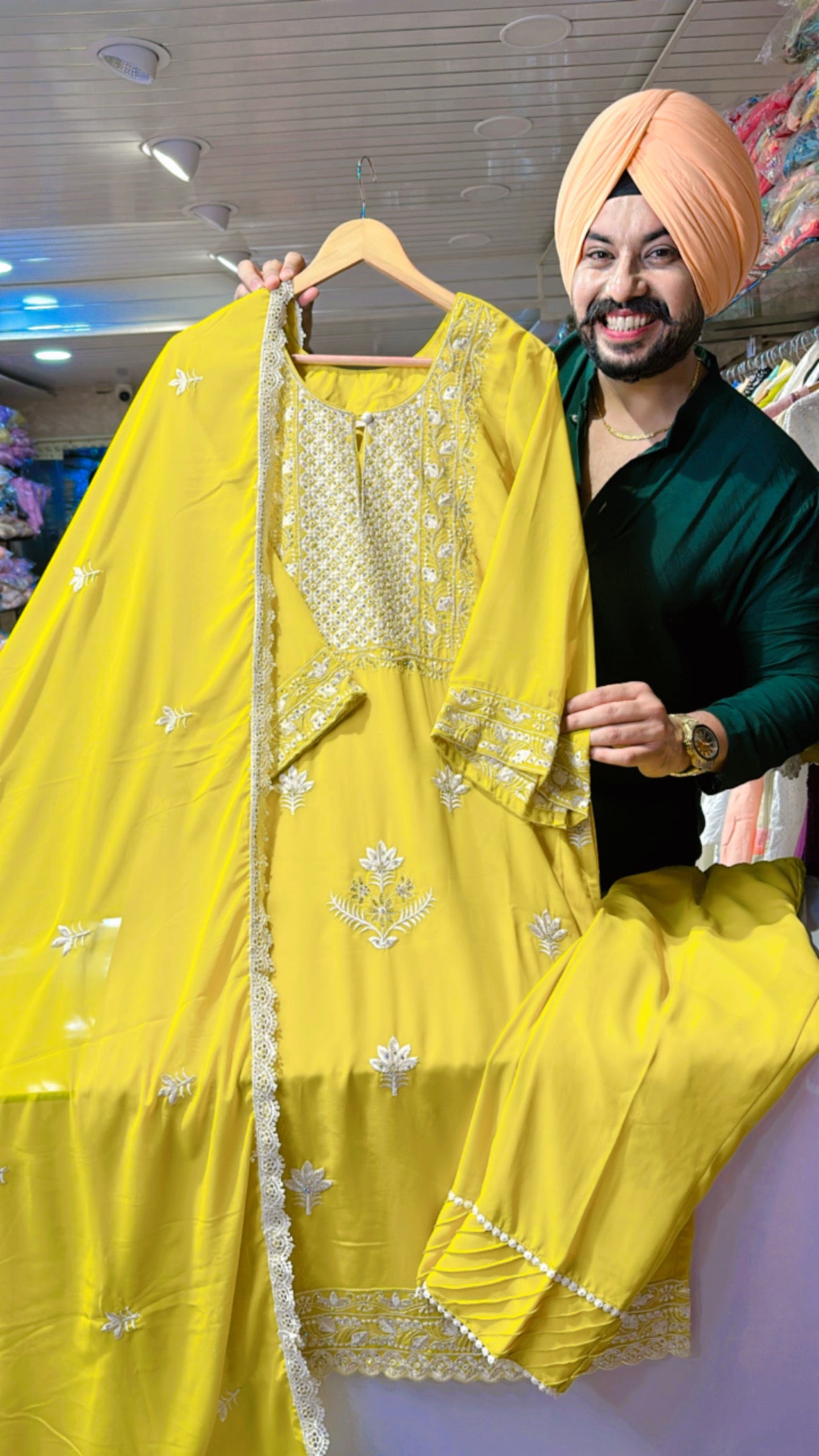 Vibrant Yellow Georgette Heavy Embroidered Pakistani Suit