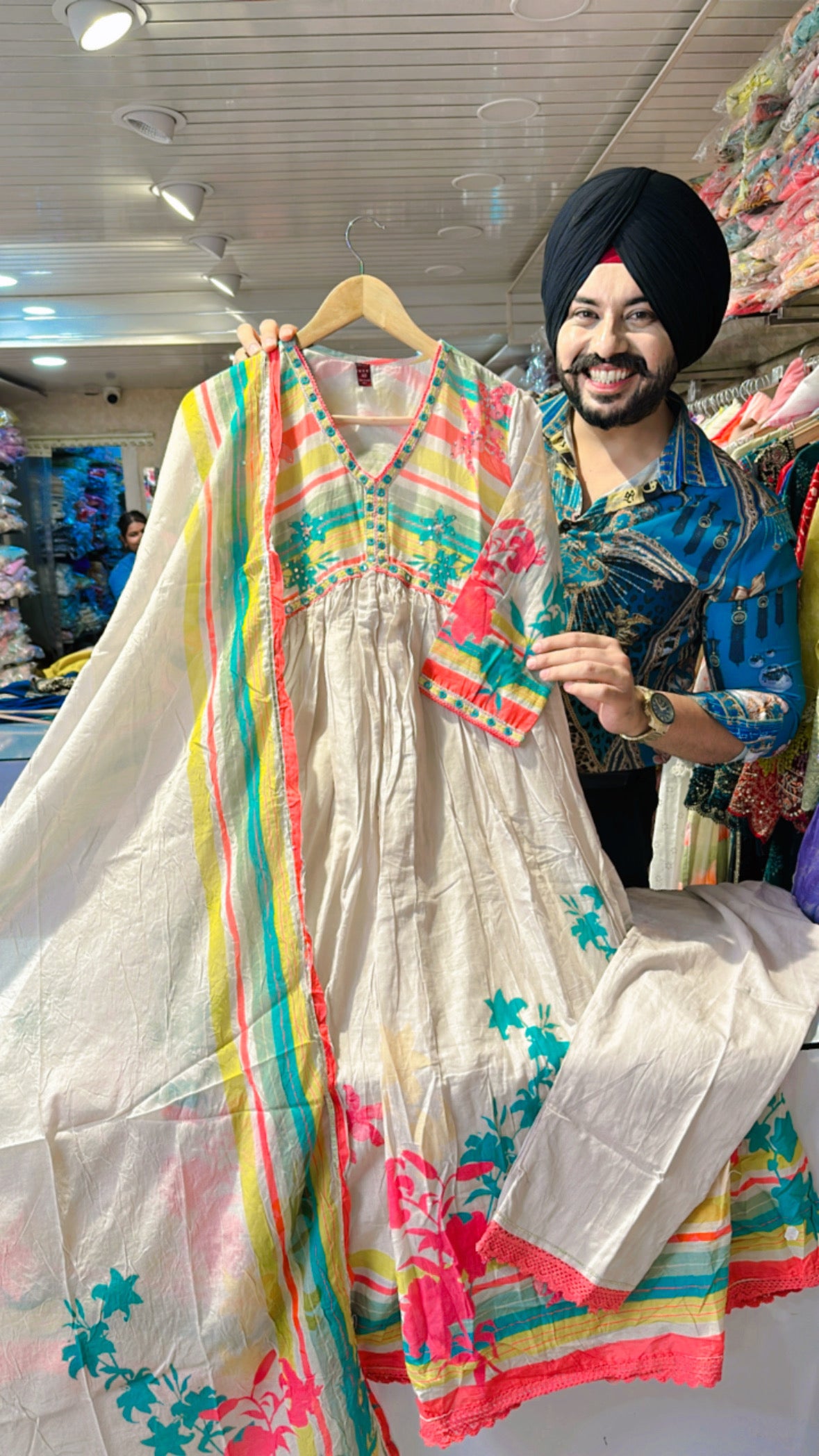 Light Beige Pure Mal Cotton Alia Anarkali suit with Beautiful Sleek Duppata