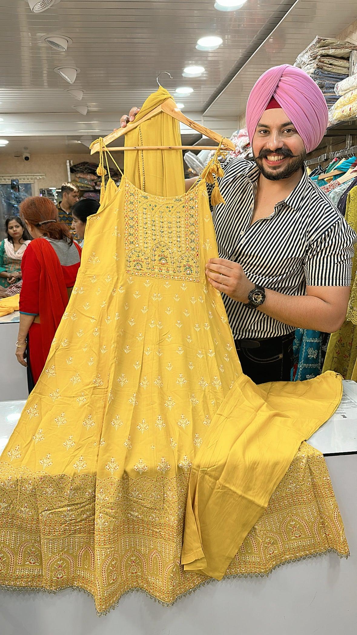 Cotton wedding Dress Plus Size in Yellow Colour for Haldi Function