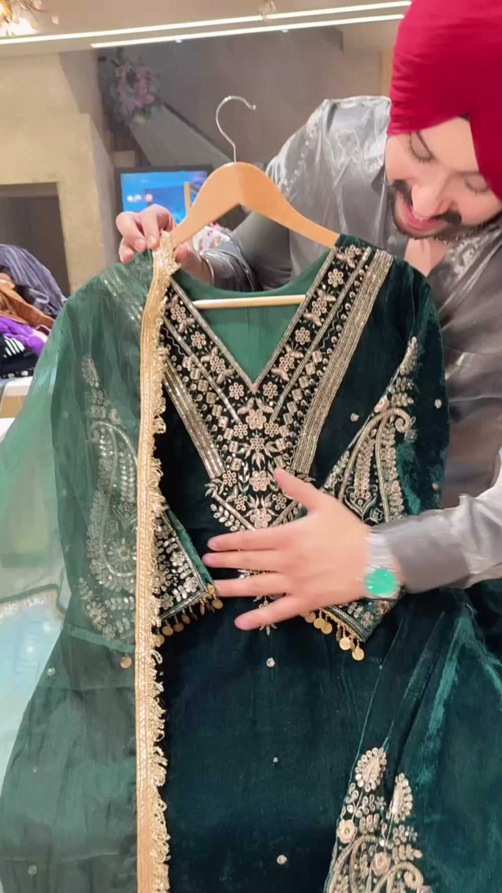 Light Sea Green Soft Dobby Cotton Fully embroidered Kashmiri Suit