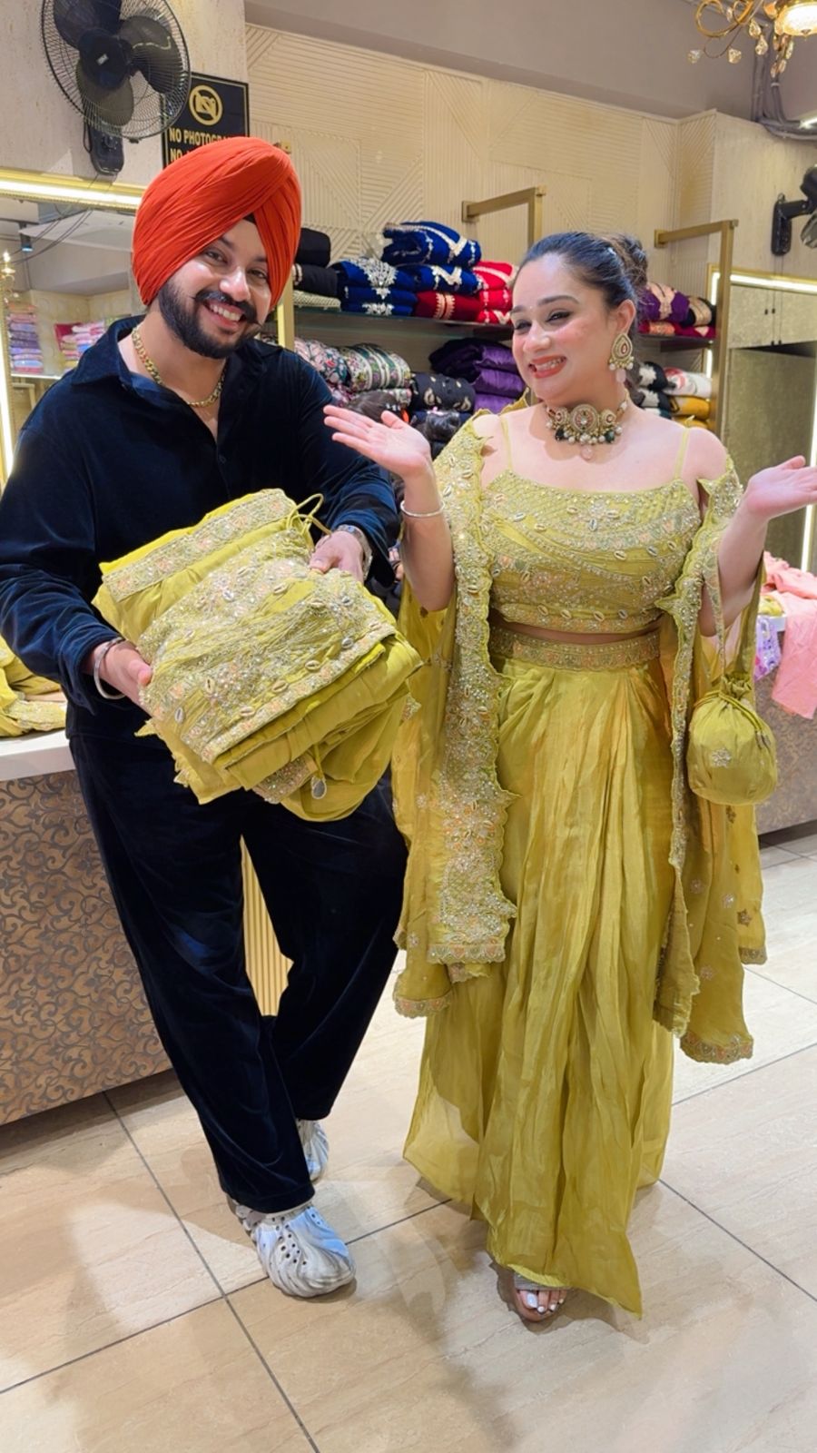 Light mehendi Hand embroidered Drape Crop Set with Heavy embroidered Shrug & Potli