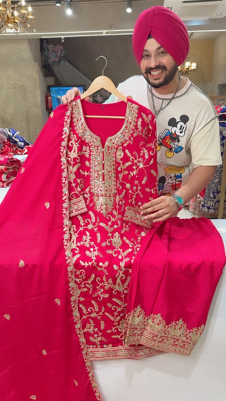 Rani Pink Fully Embroidered party wear Straight suit Plazo Suit with Beautiful embroidery Work Duppata