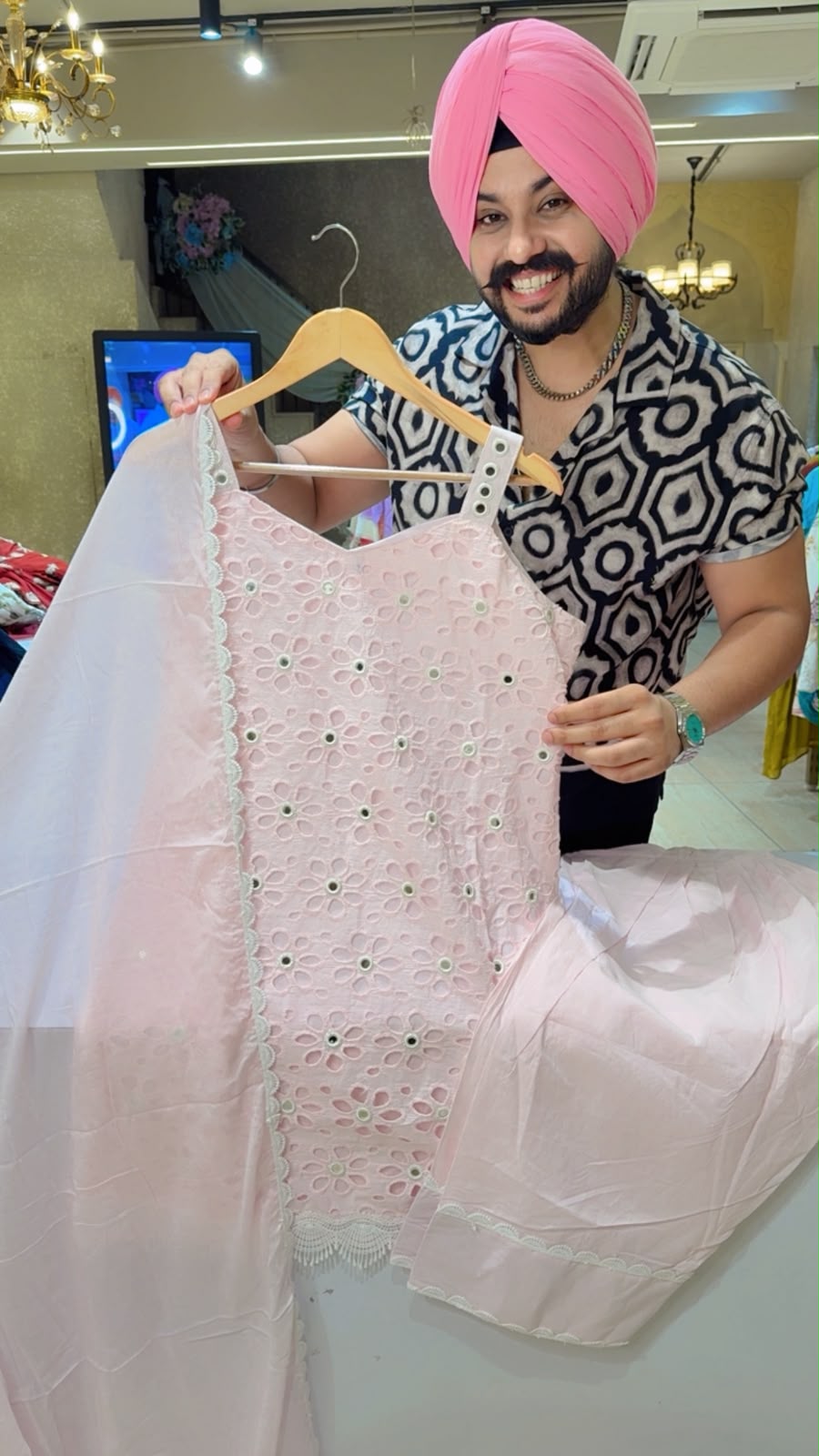 Baby Pink Girish Strap Sleeves Mirror & Shifli Cut Work Farshi Salwar suit